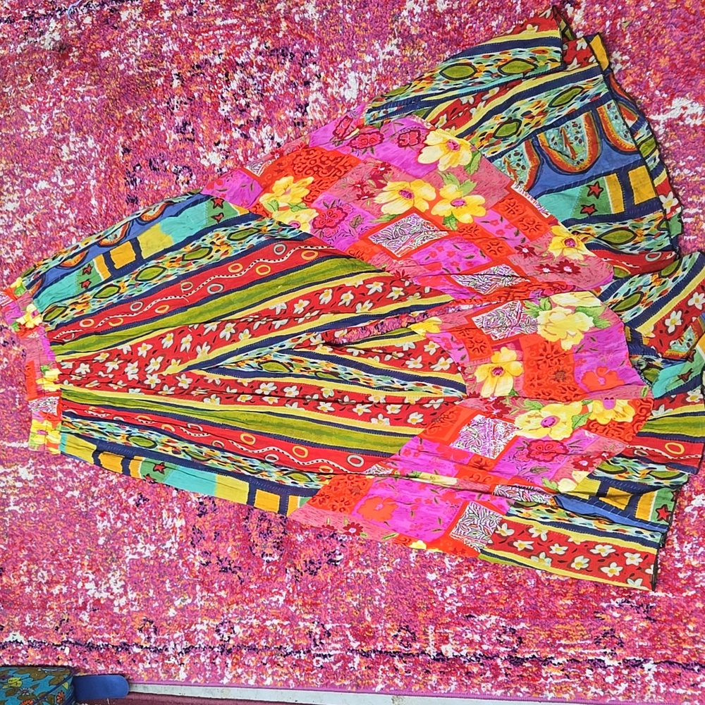 Urban Renewal Patchwork Wide Bell Bottoms Flare Pants Flowy Hippie Boho Festival - Picture 2 of 12